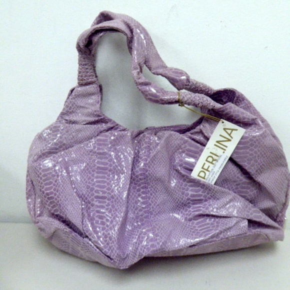 PERLINA LAVENDER SNAKESKIN LEATHER large shoulder HOBO BAG NWT - Picture 3 of 8